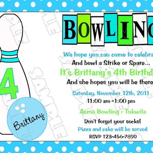 Bowling birthday party polka dots ANY COLOR printable invitation any colors UPrint customized card by greenmelonstudios image 2