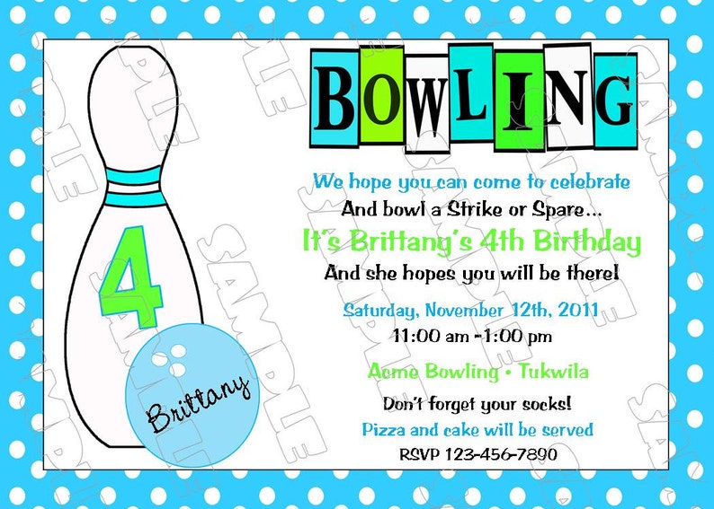 Bowling birthday party polka dots ANY COLOR printable invitation any colors UPrint customized card by greenmelonstudios image 2