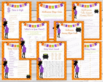 Halloween Baby shower games set of 8 games bundle Printable INSTANT DOWNLOAD  UPrint  by greenmelonstudios halloween witch baby shower