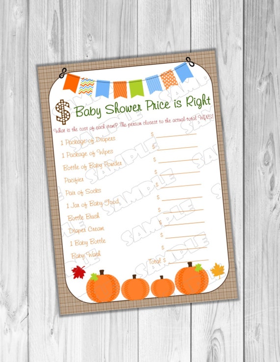 Pumpkin fall Baby shower games price is right game Printable INSTANT DOWNLOAD UPrint by greenmelonstudios pumpkin baby shower Il_570xn