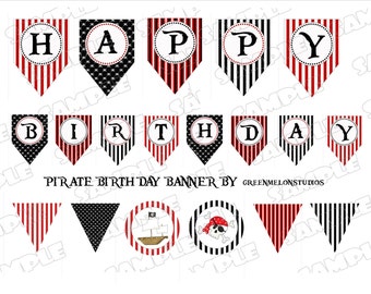 Pirate Banner Happy Birthday INSTANT DOWNLOAD UPrint  by greenmelonstudios