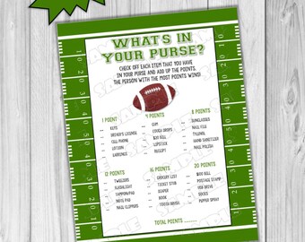 Football Baby shower games what's in your purse game Printable INSTANT DOWNLOAD  UPrint  by greenmelonstudios football sports baby shower