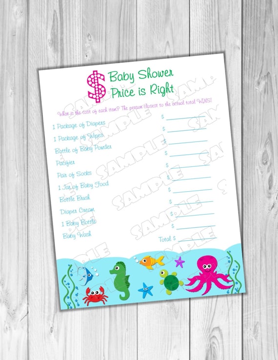 24 Baby Shower Price is Right Game Cards   UNDER THE SEA 