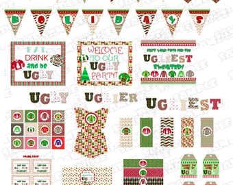 Ugly Christmas Sweater Party Decorations Printable Party Huge set Ugly Christmas Sweater party supplies decor INSTANT DOWNLOAD UPrint