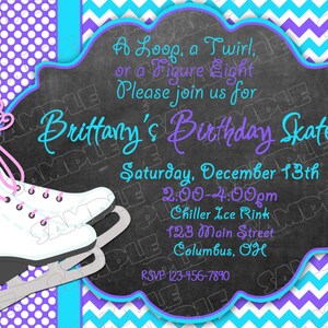 Ice Skate invitation ice skating birthday party printable invitations ANY COLOR UPrint customized card by greenmelonstudios image 3