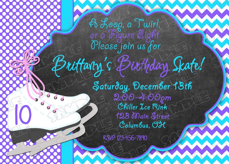 Ice Skate invitation ice skating birthday party printable invitations ANY COLOR UPrint customized card by greenmelonstudios image 3