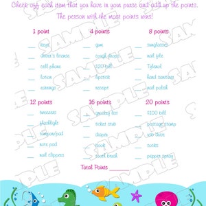 Under the sea Baby shower games what's in your purse Printable INSTANT DOWNLOAD UPrint by greenmelonstudios under the sea baby shower image 2