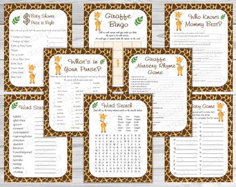 Conjunto de jogos de chá de bebê girafa com 8 jogos, pacote Jungle Safari para impressão DOWNLOAD INSTANTÂNEO UPrint por greenmelonstudios chá de bebê girafa