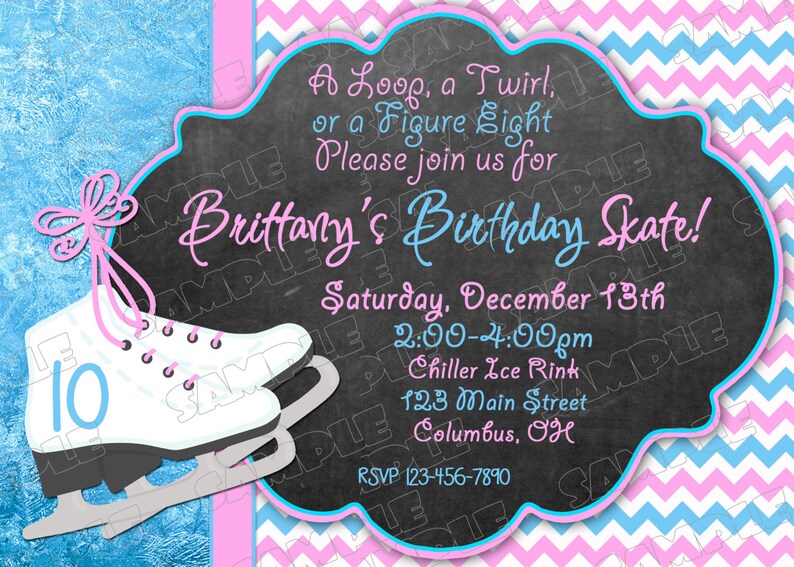 Ice Skate invitation ice skating birthday party printable invitations ANY COLOR UPrint customized card by greenmelonstudios image 1