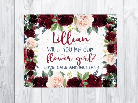 Flower Girl puzzle gift Burgundy pink blue Flower Girl Proposal Will You Be My Flower Girl Proposal Gift Puzzle Flower Girl 30 piece puzzle Il_570xn