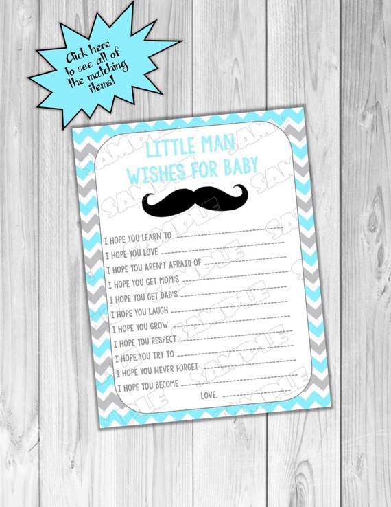 Mustache Baby shower wishes for baby Printable INSTANT DOWNLOAD UPrint by greenmelonstudios mustache little man baby shower Il_570xn