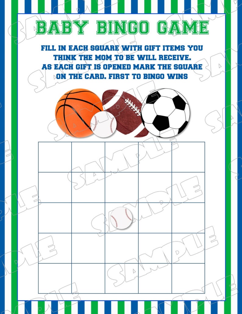 Sports Baby Shower Games Bingo Game Ball Bingo Printable Etsy