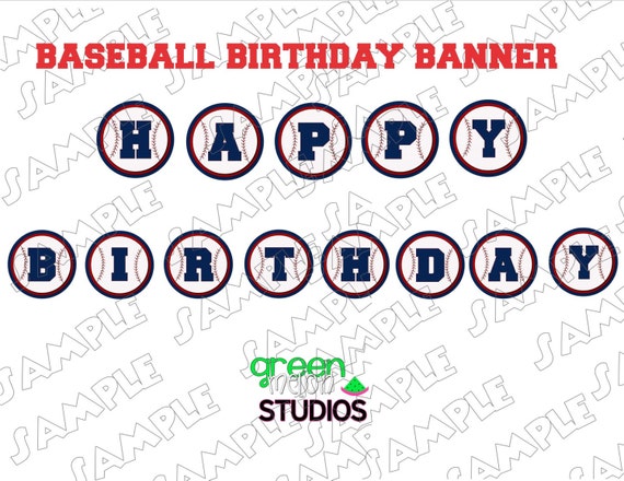 Baseball Banner Happy Birthday INSTANT DOWNLOAD UPrint by greenmelonstudios Il_570xn