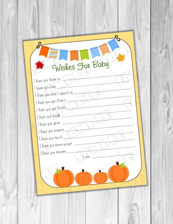 Pumpkin fall Baby shower games wishes for baby Printable INSTANT DOWNLOAD UPrint by greenmelonstudios pumpkin baby shower Il_570xn