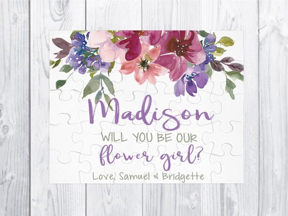 Flower Girl puzzle gift Wine Violet Peach Flower Girl Proposal Will You Be My Flower Girl Proposal Gift Puzzle Flower Girl 30 piece puzzle Il_570xn