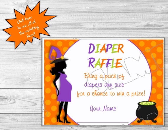 Halloween Baby shower diaper raffle insert cards Printable INSTANT DOWNLOAD UPrint by greenmelonstudios halloween witch baby shower Il_570xn