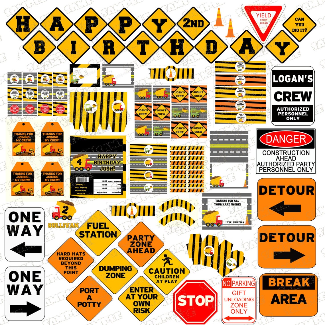 Construction Birthday Printable Party Supplies WITH INVITATION - Etsy