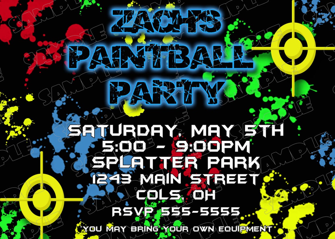 Paintball Invitation Paintball Party Birthday Party Printable Etsy