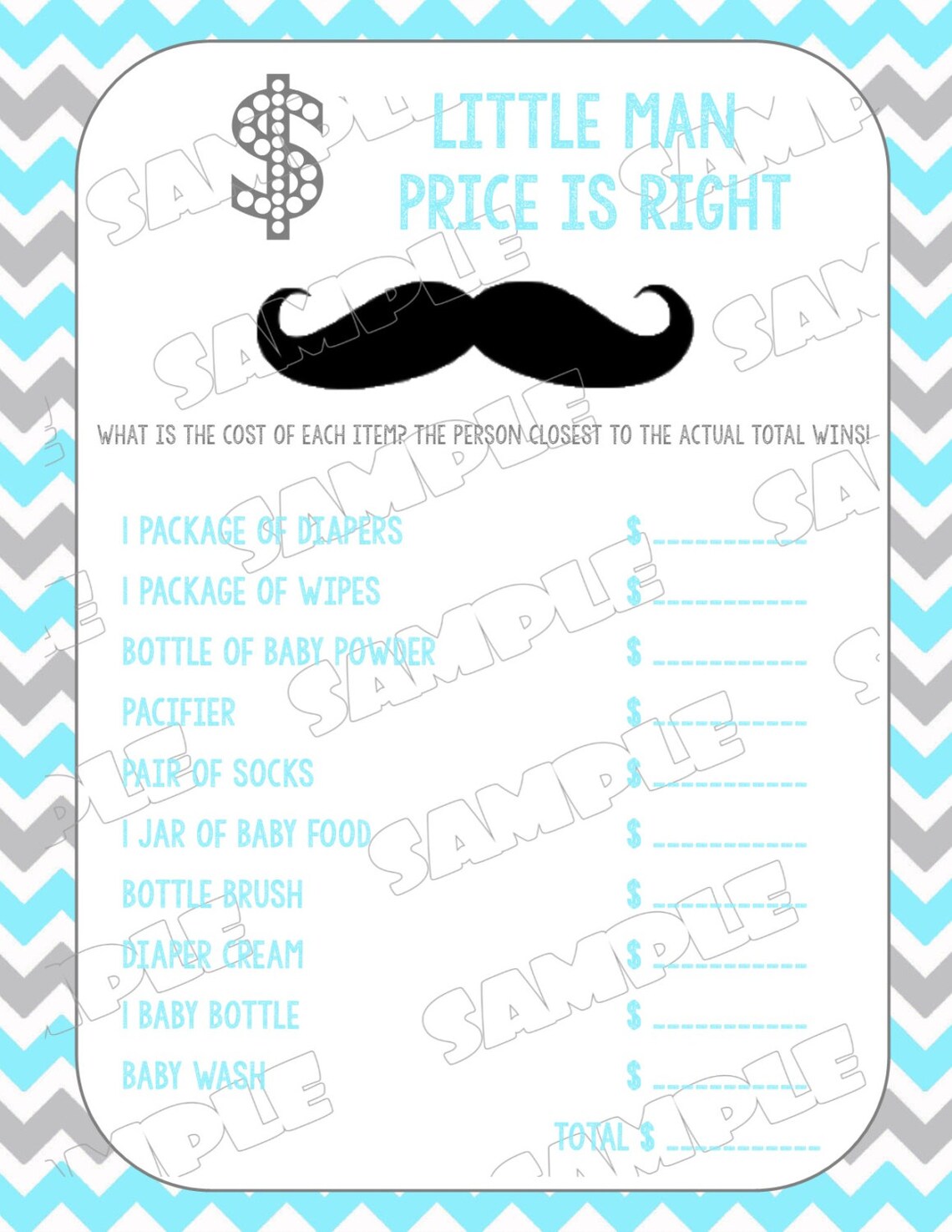 Mustache Baby shower games price is right game Printable | Etsy