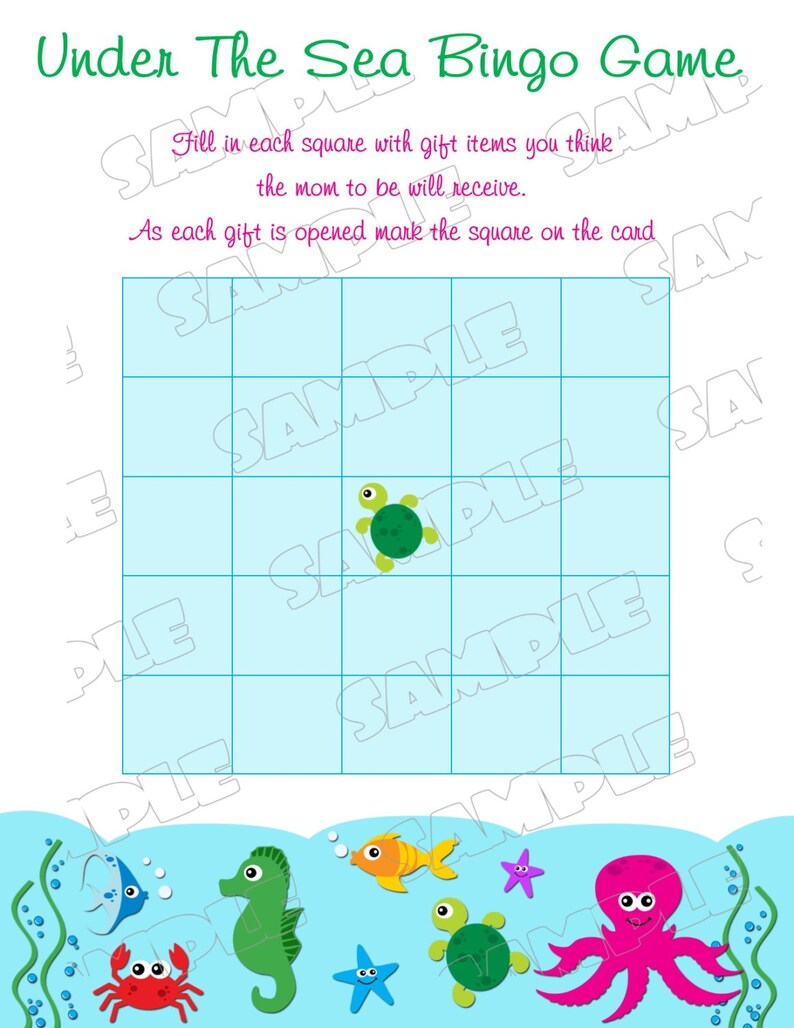 Under the sea Baby shower games bingo game Printable INSTANT DOWNLOAD UPrint by greenmelonstudios under the sea baby shower image 2