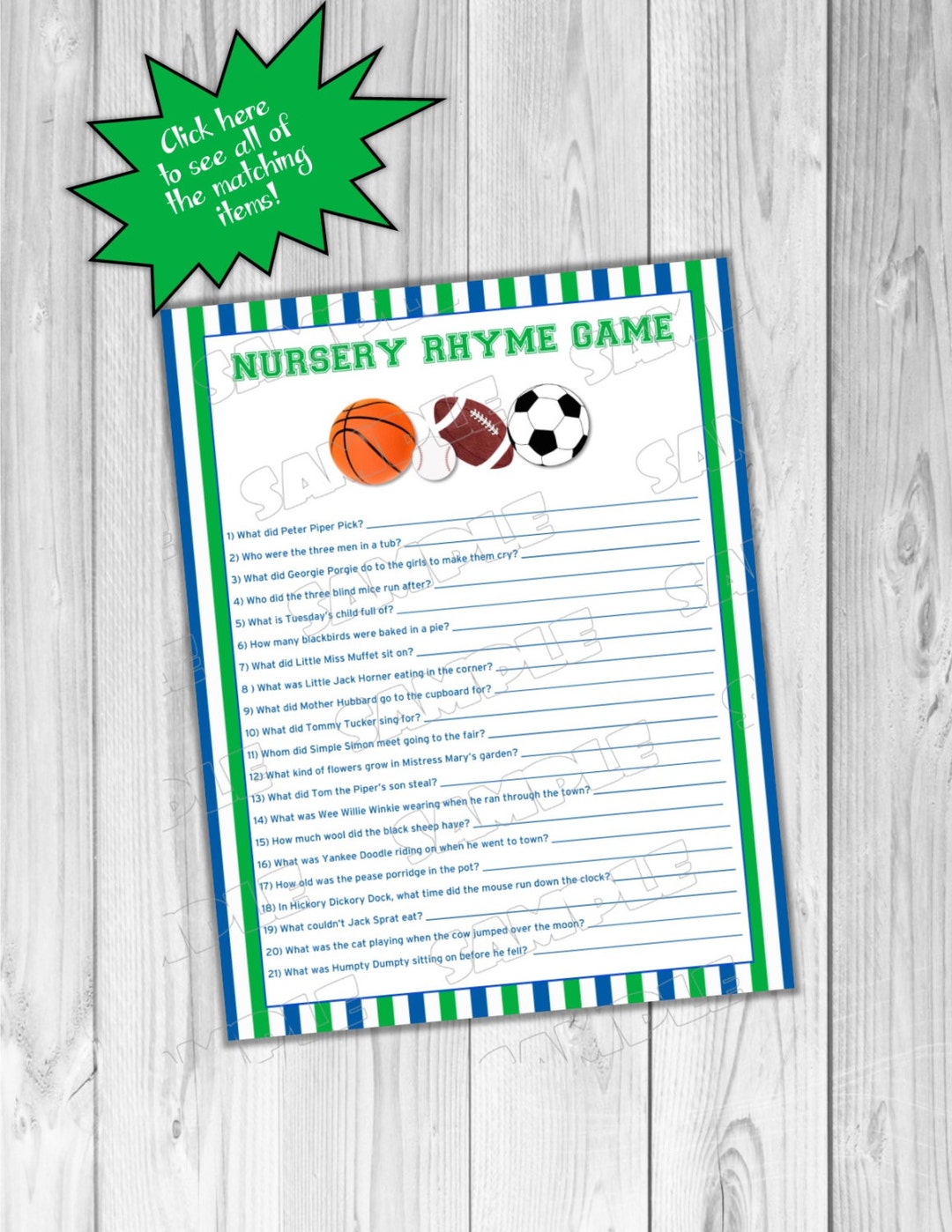 Sports Baby Shower Games Nursery Rhyme Game With Answers Printable