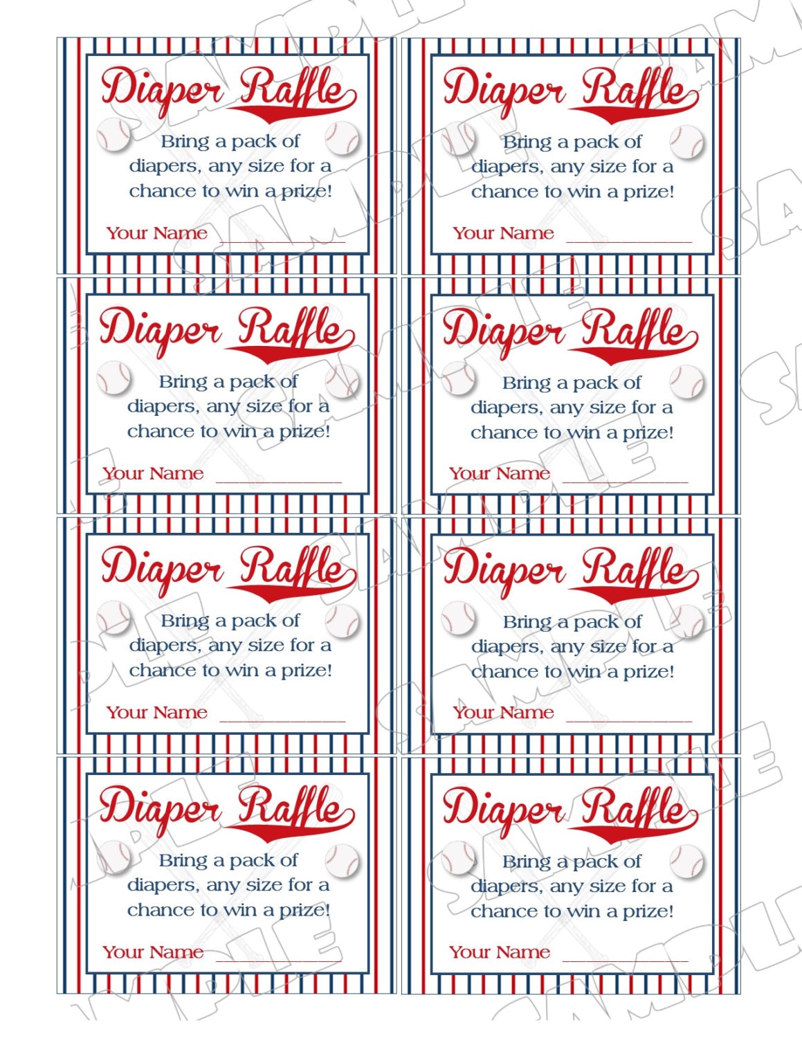 Baseball Baby Shower Diaper Raffle Insert Cards Printable Etsy