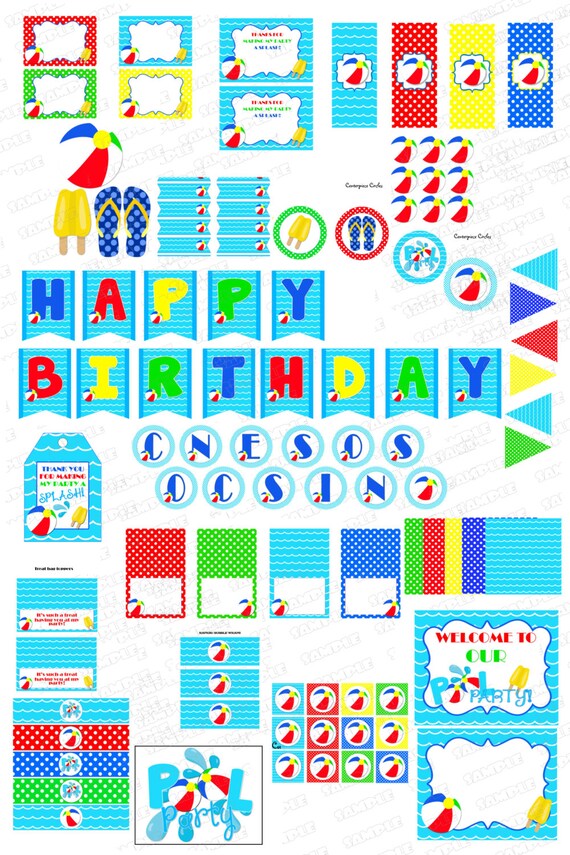 Pool party decorations printable pool party supplies swim party INSTANT