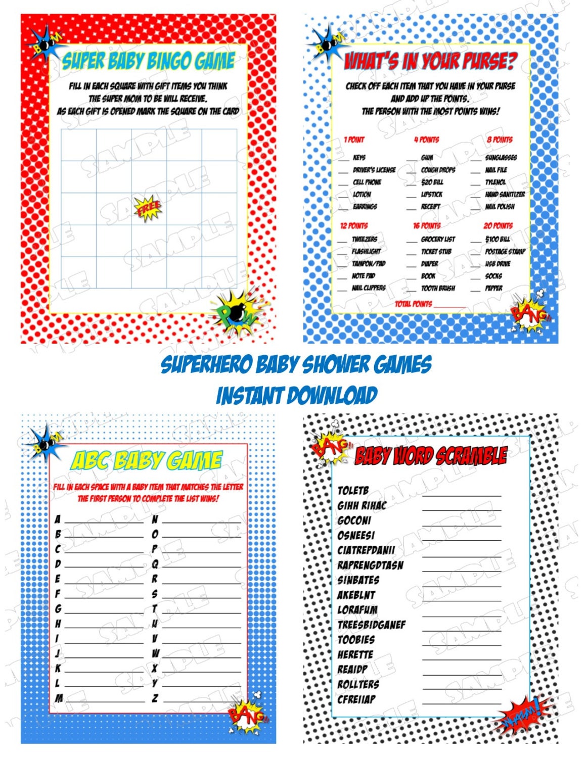 Baby Shower Games Superhero Baby Shower 4 Games Printable | Etsy