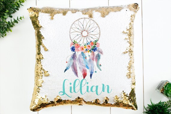 Dream Catcher sequin pillow | sequin pillow | personalized dream catcher pillow | personalized sequin pillow | gift for girls dream catcher Il_570xn