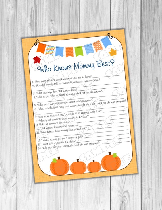 Pumpkin fall Baby shower games who knows mommy best game Printable INSTANT DOWNLOAD UPrint by greenmelonstudios pumpkin baby shower Il_570xn