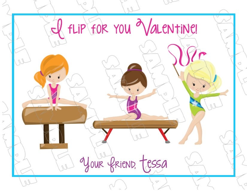 Gymnastics kids valentines Kids valentine cards with envelopes | Etsy