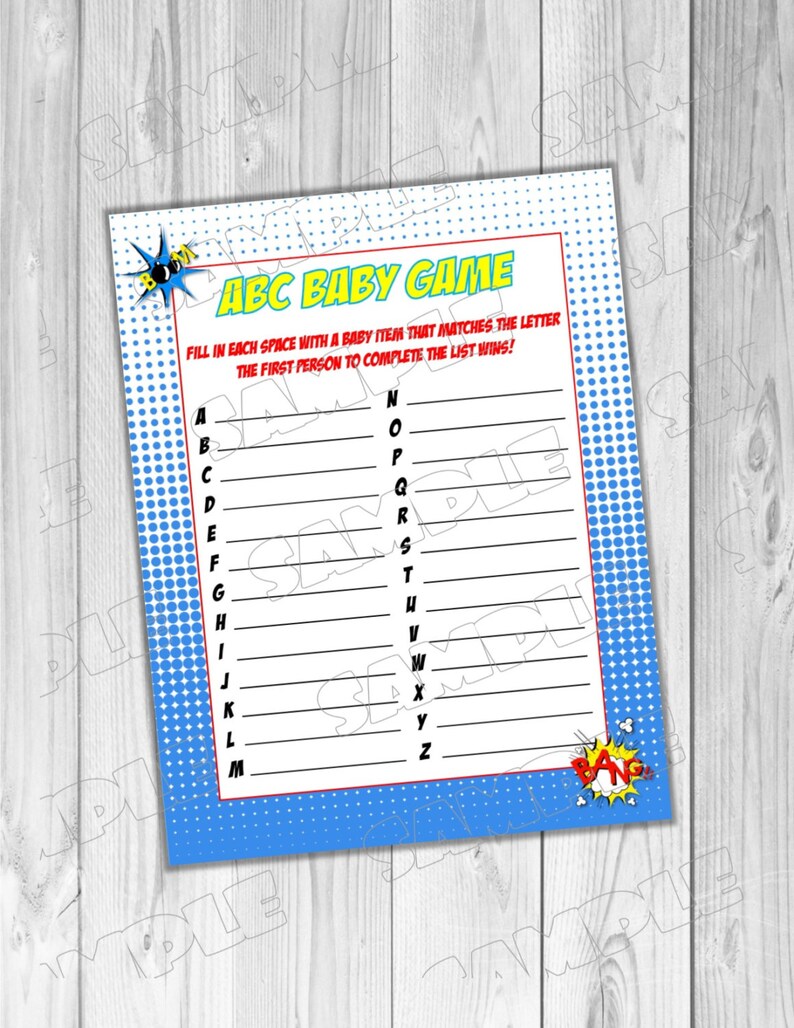 Superhero Baby Shower Game Abc Baby Game Printable INSTANT - Etsy