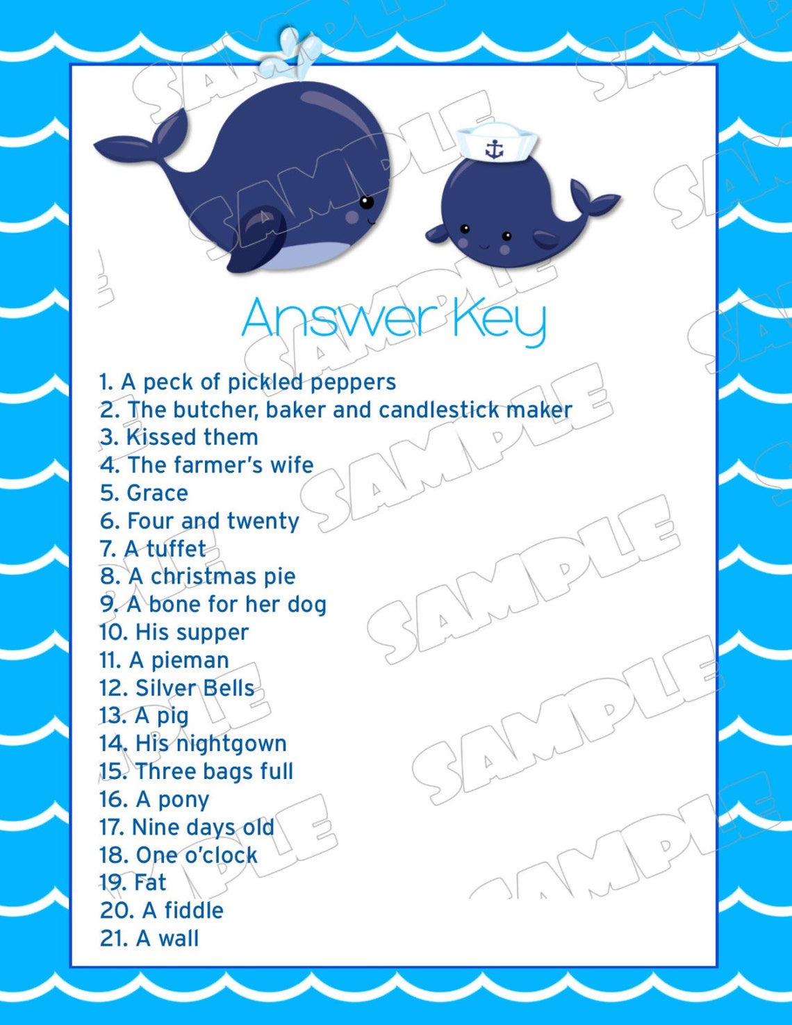 Whale Baby Shower Games Nursery Rhyme Game Printable Whale Etsy