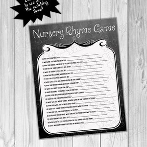Chalkboard Baby shower games nursery rhyme game Printable INSTANT DOWNLOAD UPrint by greenmelonstudios chalkboard chalk baby shower image 1