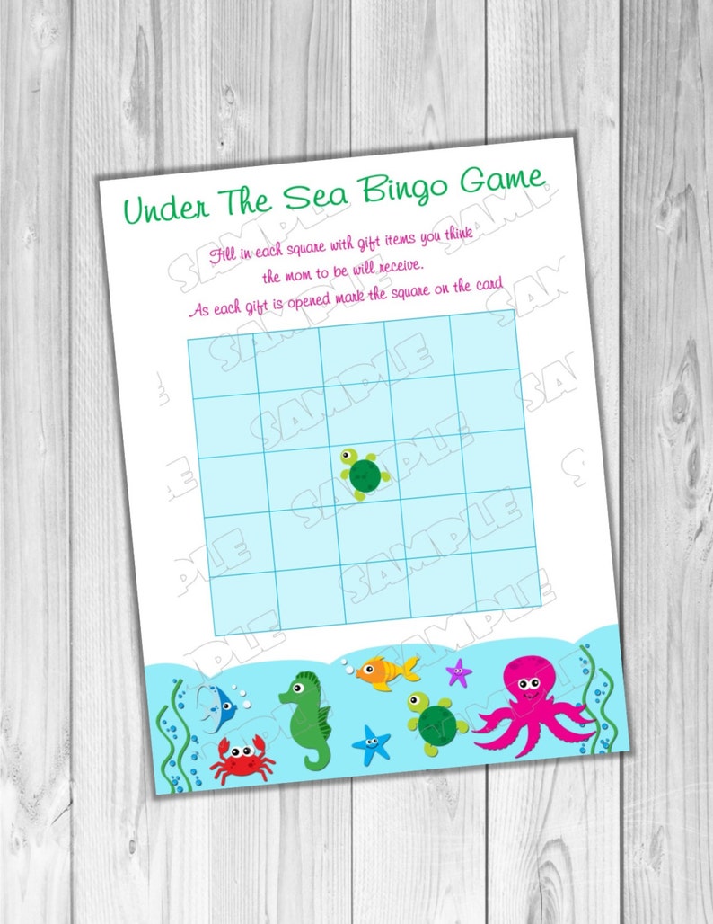 Under the sea Baby shower games bingo game Printable INSTANT DOWNLOAD UPrint by greenmelonstudios under the sea baby shower image 1