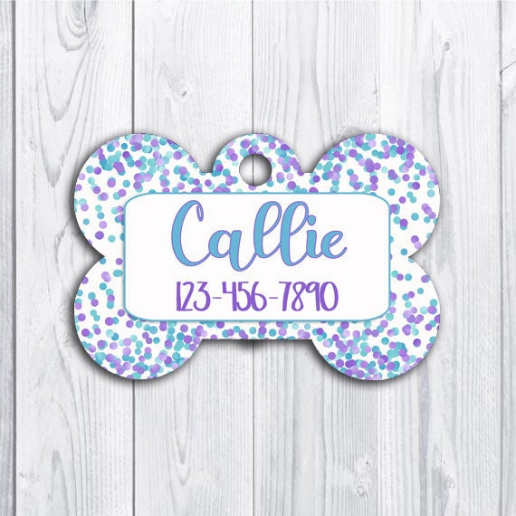 Pet ID Tag Dog Collar Tag Personalized Pet ID Tag Cute Dog Tag for Collar purple teal confetti Custom Pet ID Tag Pet Tag Bone Pet Tag Il_570xn