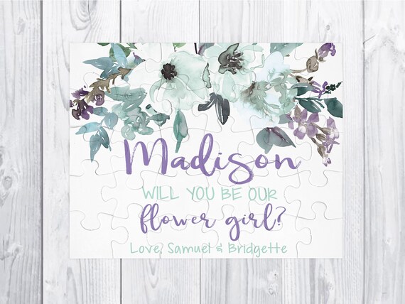 Flower Girl puzzle gift mint lavender Flower Girl Proposal Will You Be My Flower Girl Proposal Gift Puzzle Flower Girl 30 piece puzzle Il_570xn