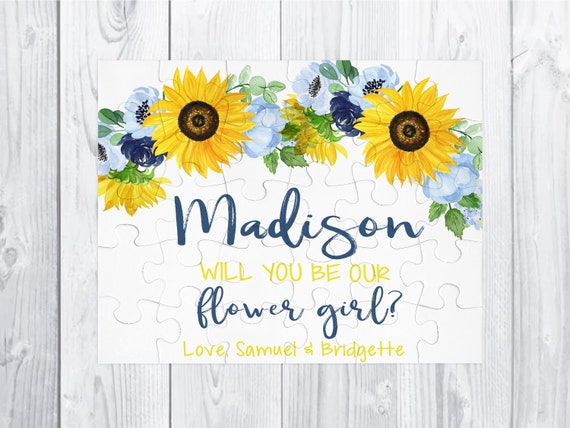 Flower Girl puzzle gift Sunflowers w/ blue Flower Girl Proposal Will You Be My Flower Girl Proposal Gift Puzzle Flower Girl 30 piece puzzle Il_570xn