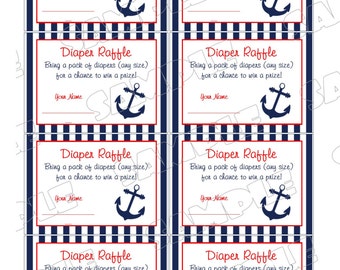 Nautical Anchor Baby shower games diaper raffle insert cards Printable INSTANT DOWNLOAD  UPrint  by greenmelonstudios nautical baby shower