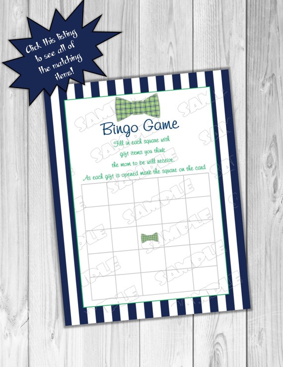 Bowtie Baby shower games bingo game Printable INSTANT DOWNLOAD UPrint by greenmelonstudios bowtie bow tie baby shower Il_570xn