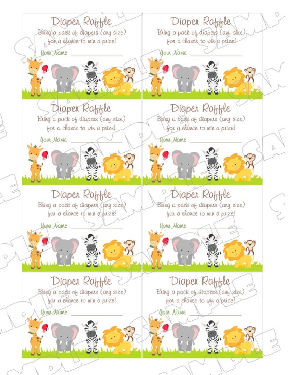 Jungle Safari Baby shower diaper raffle cards Printable | Etsy