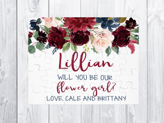 Flower Girl puzzle gift Burgundy pink blue Flower Girl Proposal Will You Be My Flower Girl Proposal Gift Puzzle Flower Girl 30 piece puzzle Il_570xn