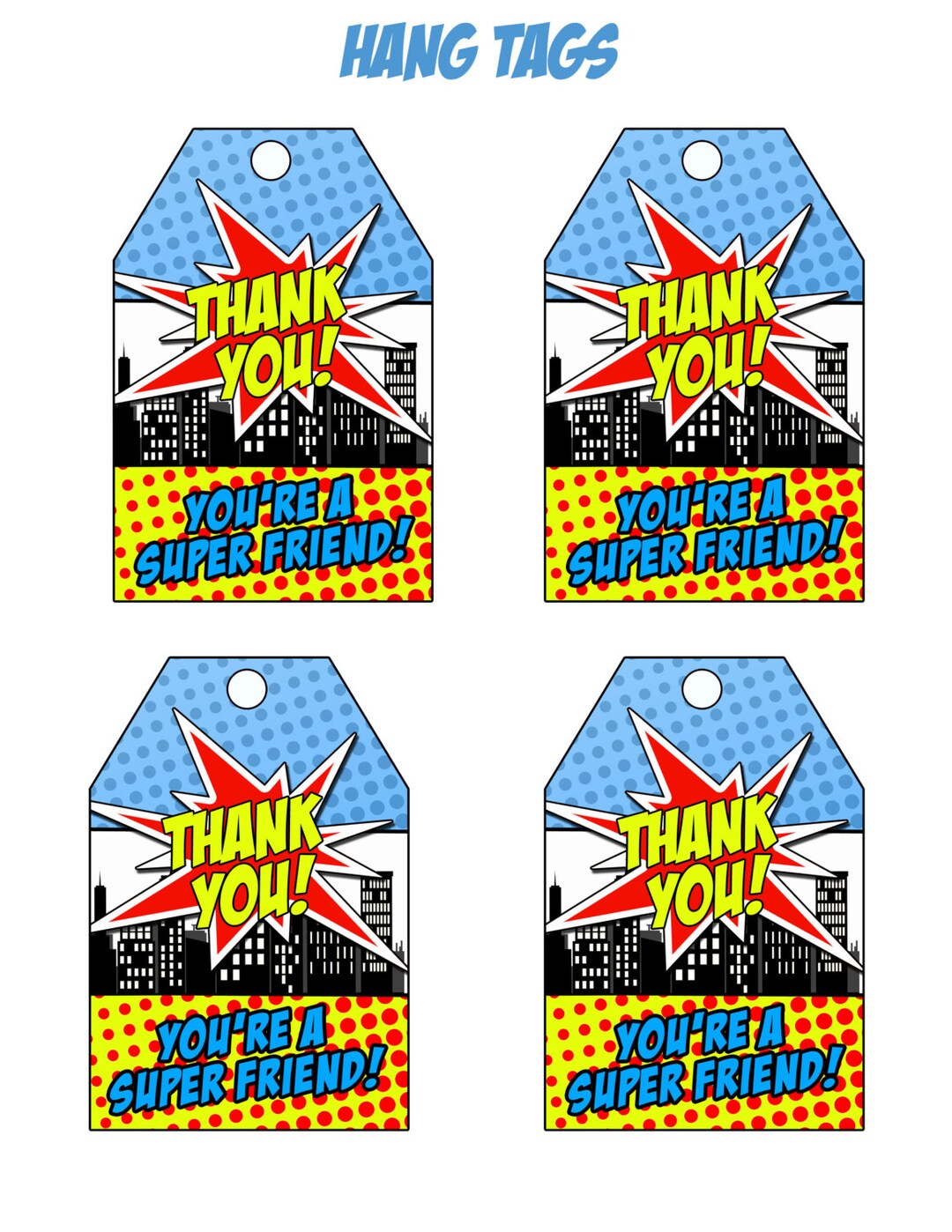 Superhero Party Thank You Hang Tag INSTANT DOWNLOAD Superhero Printable ...