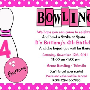 Bowling birthday party polka dots ANY COLOR printable invitation any colors UPrint customized card by greenmelonstudios image 1