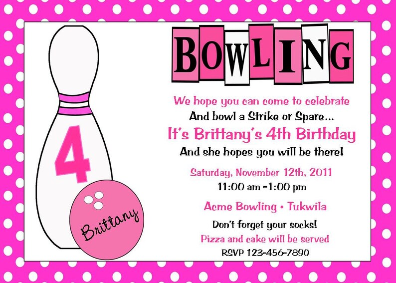 Bowling birthday party polka dots ANY COLOR printable invitation any colors UPrint customized card by greenmelonstudios image 1