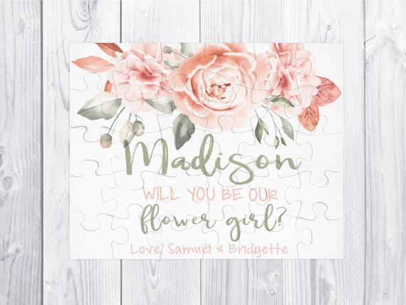 Flower Girl puzzle gift Peach & Sage green Flower Girl Proposal Will You Be My Flower Girl Proposal Gift Puzzle Flower Girl 30 piece puzzle Il_570xn