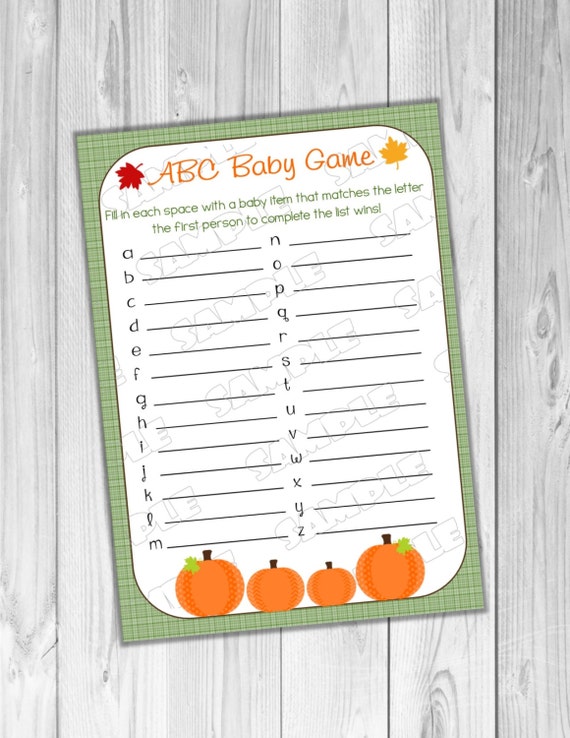 Pumpkin fall Baby shower games abc baby game Printable INSTANT DOWNLOAD UPrint by greenmelonstudios pumpkin baby shower Il_570xn
