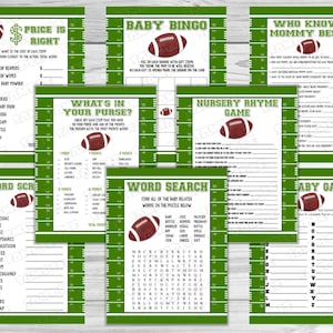 サッカーベビーシャワーゲームセット8ゲームバンドル印刷可能即時ダウンロードUPrintbygreenmelonstudiosサッカースポーツベビーシャワー