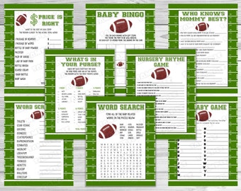 Football Baby shower games set of 8 games bundle Printable INSTANT DOWNLOAD  UPrint  by greenmelonstudios football sports baby shower