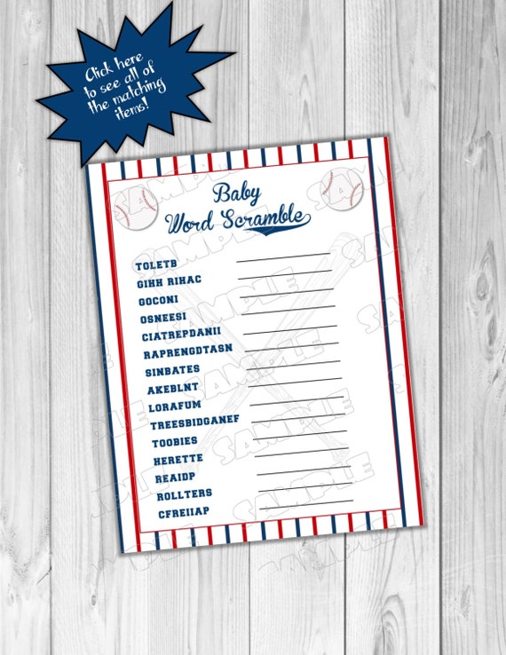 Baseball baby shower word scramble game Printable INSTANT DOWNLOAD UPrint by greenmelonstudios little slugger baseball baby shower Il_570xn